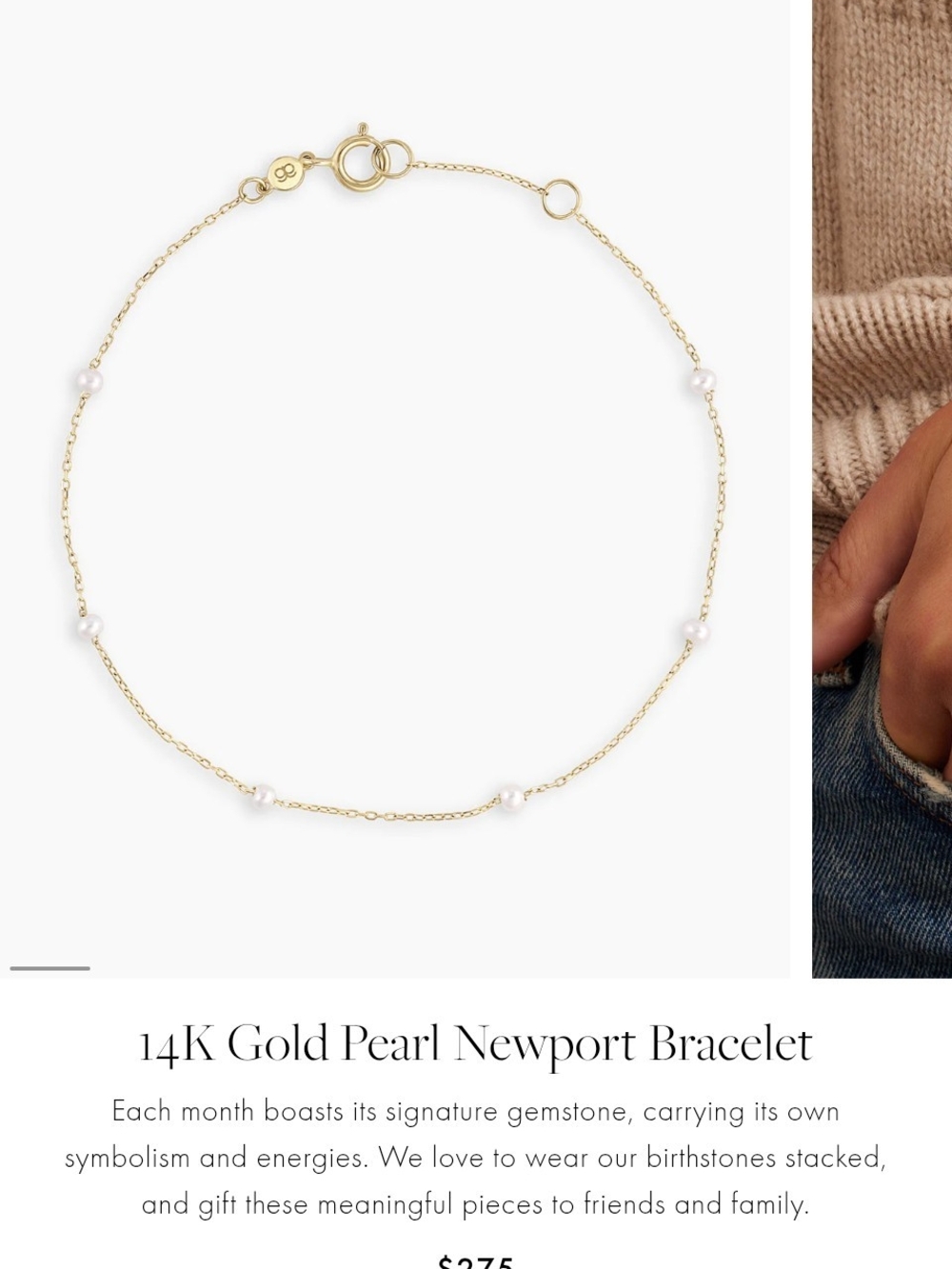 Gorjana Gold Pearl Chain Bracelet NWT - Picture 2 of 6